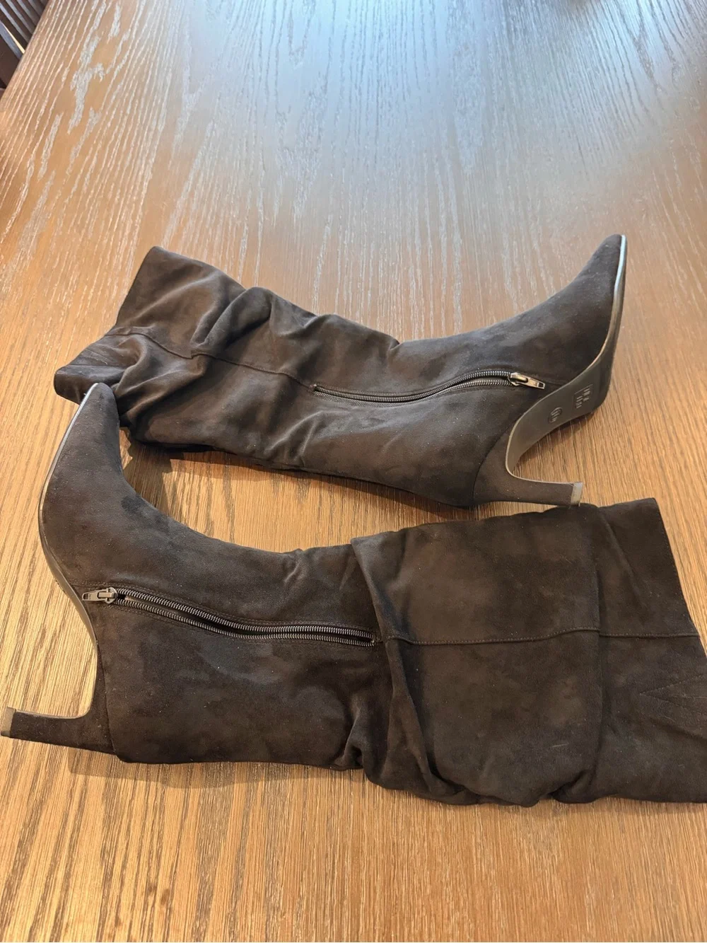Black Size 10 suede look calf zip up boot wrap th kitten heels